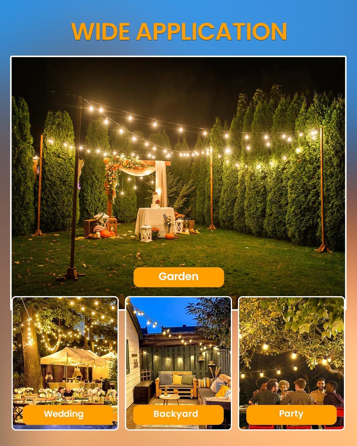 Luxvista S14 LED Bulb Outdoor Plug in, 1W Spare LED Filament Light Bulb Warm White 2700K, 2Pin-S14 Replacement Bulbs for Outside String Lights, 6-Pack