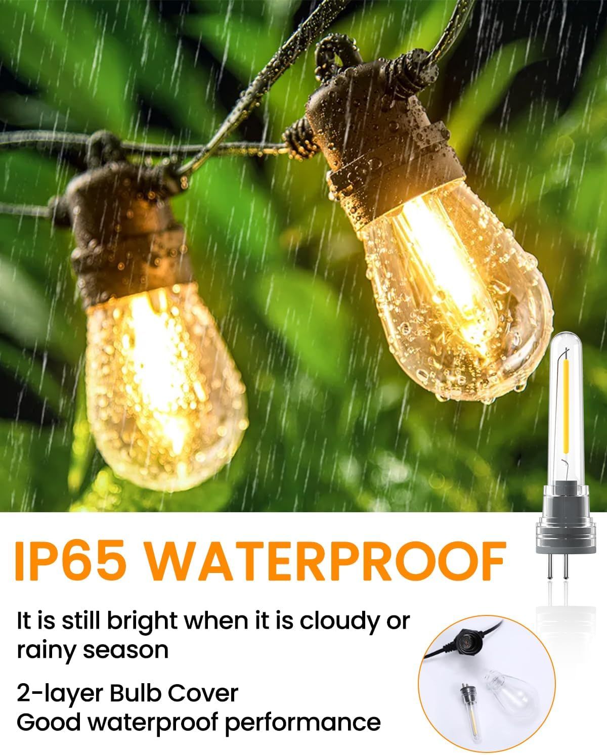 Luxvista S14 LED Bulb Outdoor Plug in, 1W Spare LED Filament Light Bulb Warm White 2700K, 2Pin-S14 Replacement Bulbs for Outside String Lights, 6-Pack