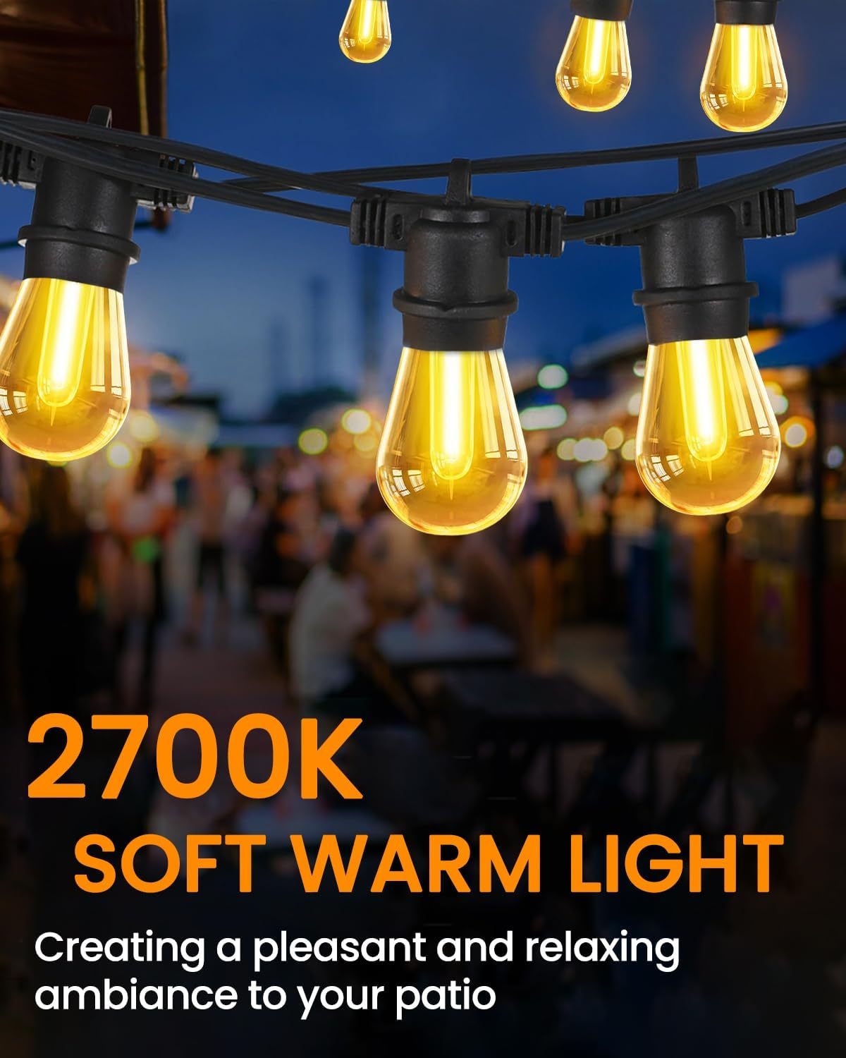 Luxvista S14 LED Bulb Outdoor Plug in, 1W Spare LED Filament Light Bulb Warm White 2700K, 2Pin-S14 Replacement Bulbs for Outside String Lights, 6-Pack