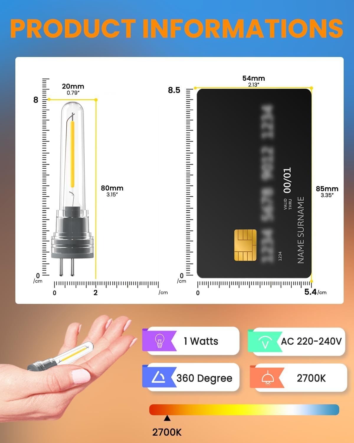 Luxvista S14 LED Bulb Outdoor Plug in, 1W Spare LED Filament Light Bulb Warm White 2700K, 2Pin-S14 Replacement Bulbs for Outside String Lights, 6-Pack
