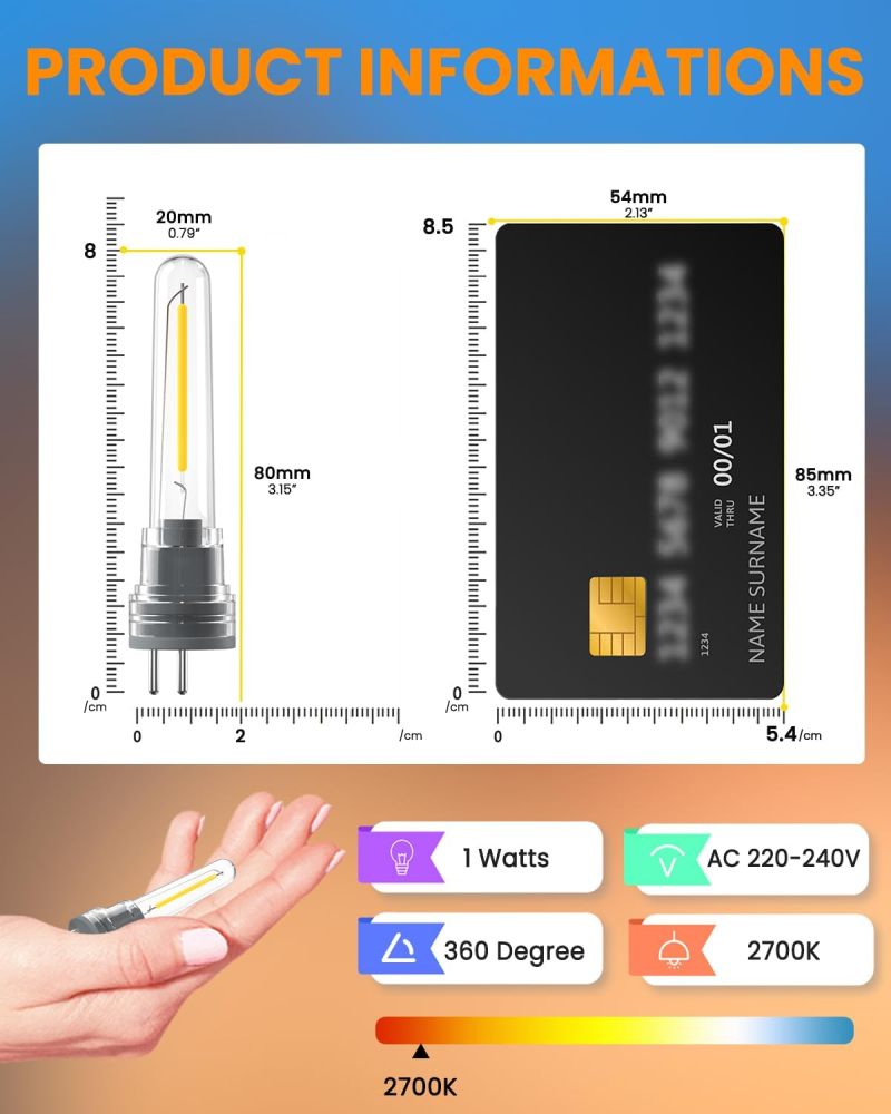 Luxvista S14 LED Bulb Outdoor Plug in, 1W Spare LED Filament Light Bulb Warm White 2700K, 2Pin-S14 Replacement Bulbs for Outside String Lights, 6-Pack