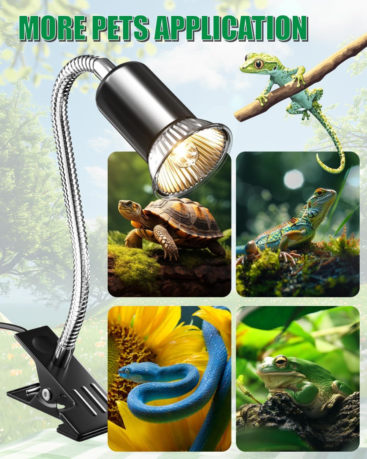 GlowUp Reptile Heat Lamp with Cycle Timer, UVA UVB Tortoise Heat Lamps with Clip, 360° Rotatable Reptile Basking Light for Reptiles Lizard, Turtle, Snake, Chameleon, E27 50W 2 Bulbs Includes