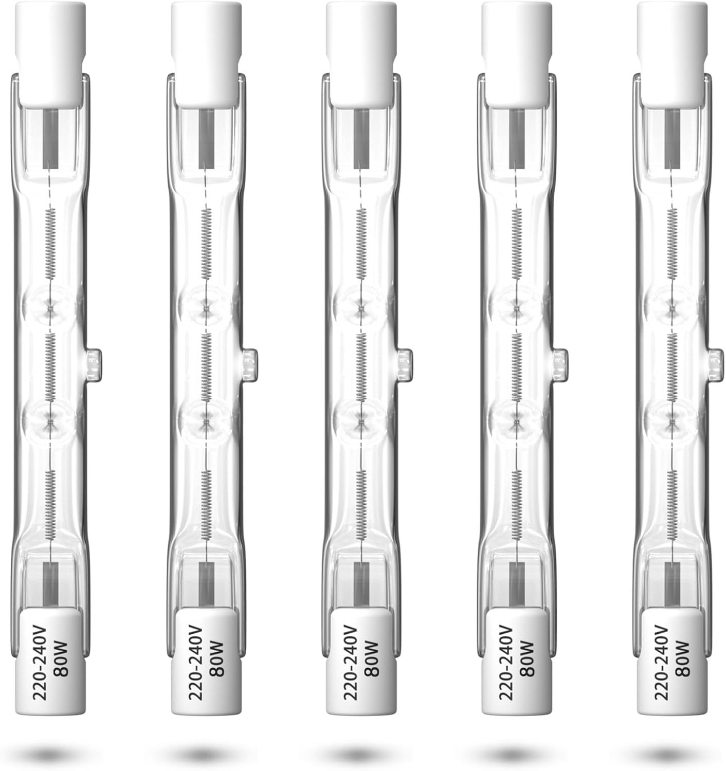 Klarlight 5 Pack 80W R7s Halogen Bulbs 78mm, Dimmable Warm White 2800K T3 J78 Double Ended Linear Floodlights, 1390LM 230V Halogen Tungsten Bulbs for Work, Security, Ceiling Lights, Landscape Lights