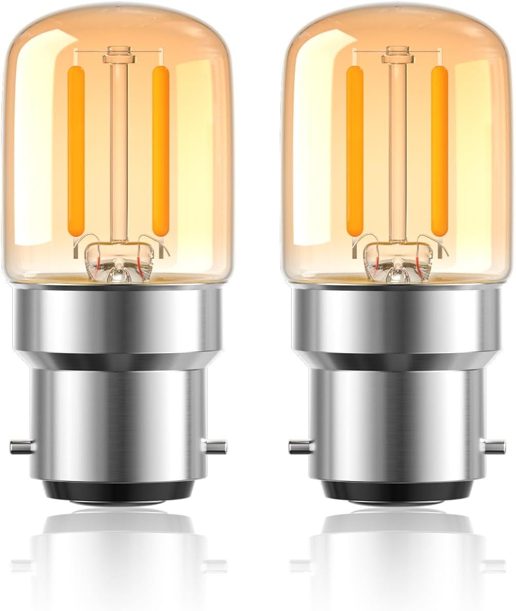 Lamptobe B22 Bayonet LED Light Bulbs 2W Night Light Bulb, Low Watt Light Bulbs Equivalent 15 Watt, T28 B22 Bayonet Light Bulb for Sewing Machine, Appliance Lamps, Night Light, 2700K Warm White, 2 Pack [Energy Class A]