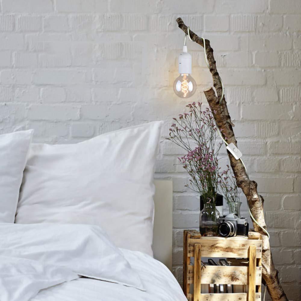 Bonlux E27 plug in Pendant Light Cord Durable Hanging Lamp White Fitting Kit, 1.8 m Gold Fabric Cable Wire with On-off Switch UK Plug, Extension Lamp Holder Lantern Light Ceiling Lighting Fitting