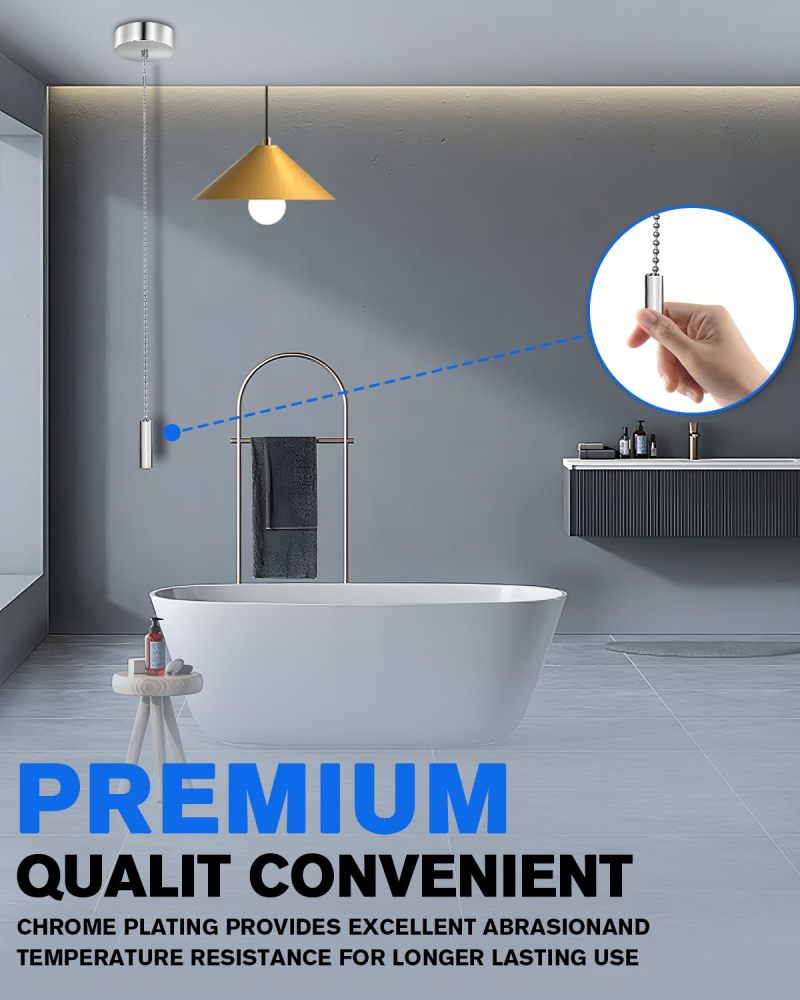 BrightArk Bathroom Light Pull Cord Switch Ceiling Mounted Chrome Chain Kit Silver Light Pull Switch Replacement Pull Cord Shower Switch for Stylish Upgrade Bathroom Accessories Chrome Round Cylinder