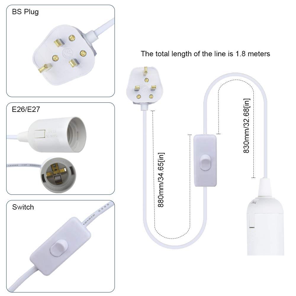 Bonlux E27 plug in Pendant Light Cord Durable Hanging Lamp White Fitting Kit, 1.8 m Gold Fabric Cable Wire with On-off Switch UK Plug, Extension Lamp Holder Lantern Light Ceiling Lighting Fitting