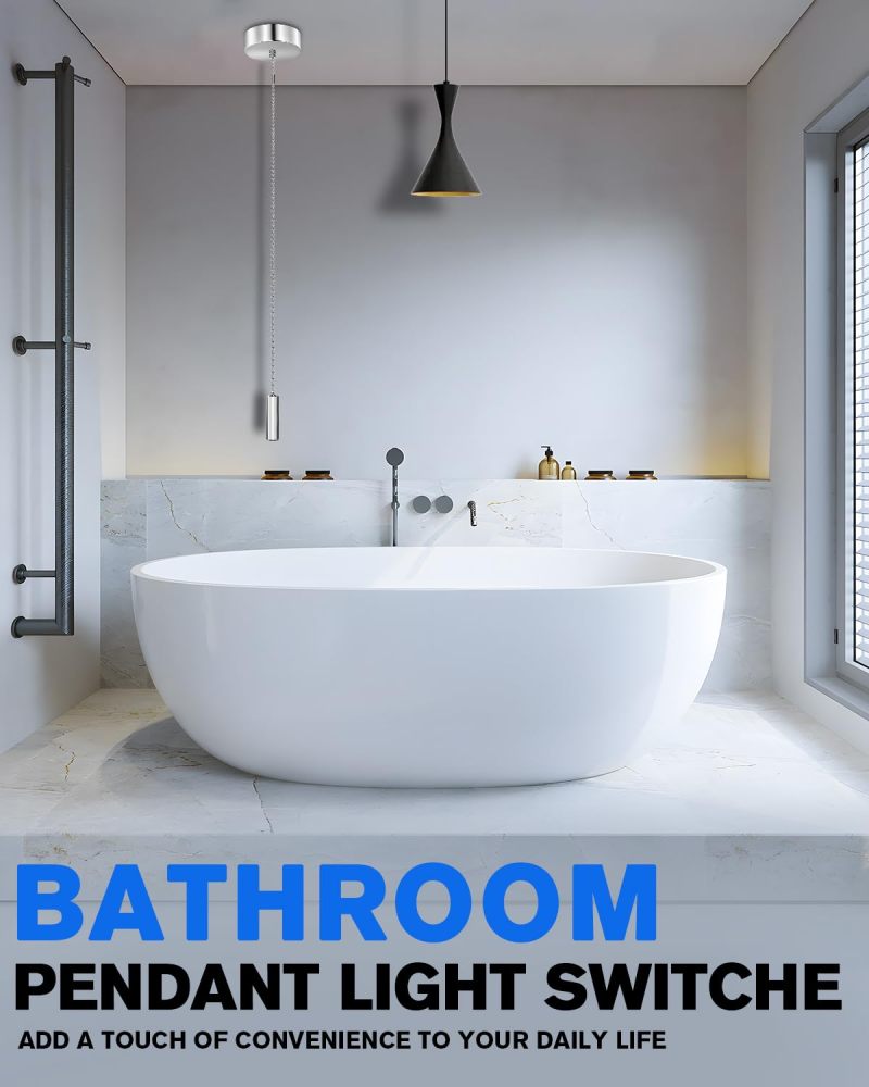 BrightArk Bathroom Light Pull Cord Switch Ceiling Mounted Chrome Chain Kit Silver Light Pull Switch Replacement Pull Cord Shower Switch for Stylish Upgrade Bathroom Accessories Chrome Round Cylinder