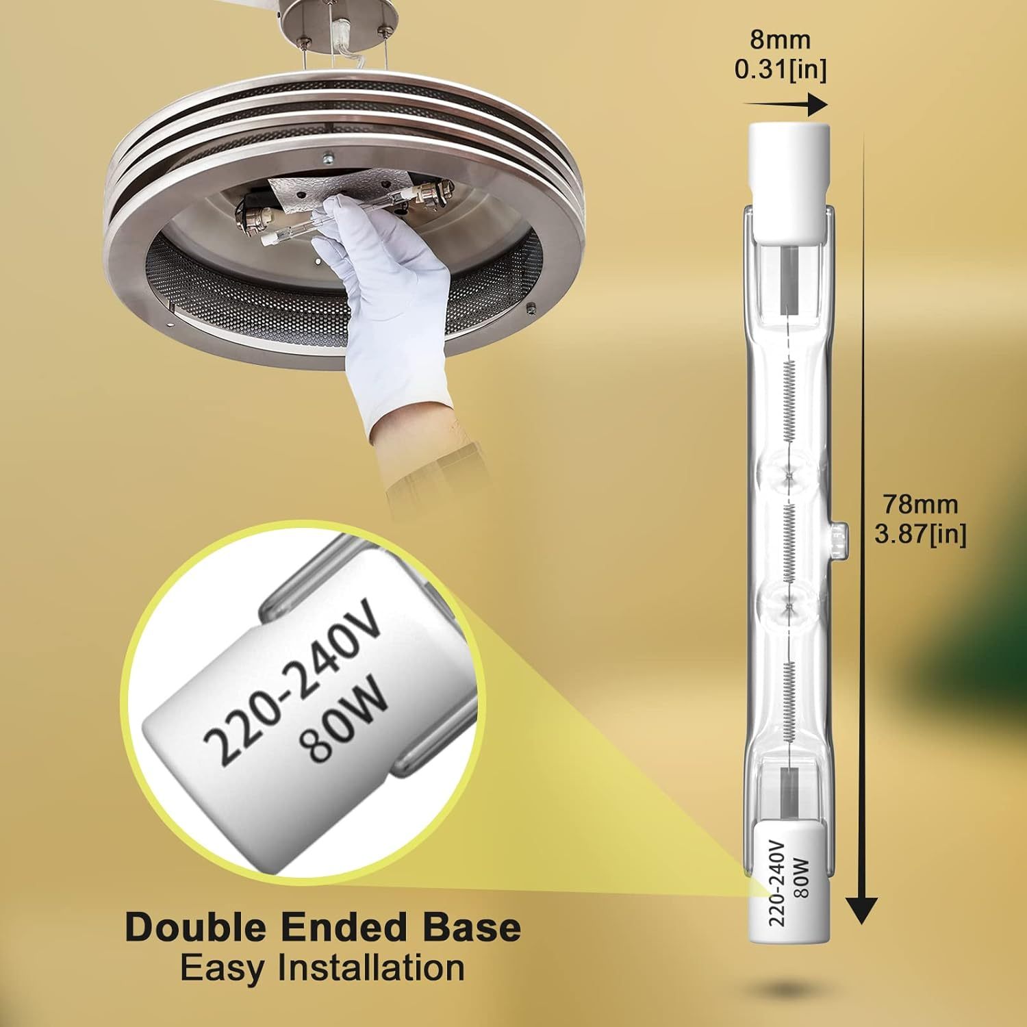 Klarlight 5 Pack 80W R7s Halogen Bulbs 78mm, Dimmable Warm White 2800K T3 J78 Double Ended Linear Floodlights, 1390LM 230V Halogen Tungsten Bulbs for Work, Security, Ceiling Lights, Landscape Lights