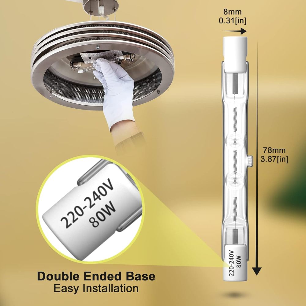 Klarlight 5 Pack 80W R7s Halogen Bulbs 78mm, Dimmable Warm White 2800K T3 J78 Double Ended Linear Floodlights, 1390LM 230V Halogen Tungsten Bulbs for Work, Security, Ceiling Lights, Landscape Lights