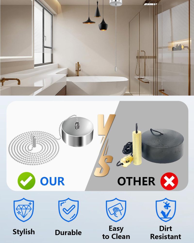 BrightArk Bathroom Light Pull Cord Switch Ceiling Mounted Chrome Chain Kit Silver Light Pull Switch Replacement Pull Cord Shower Switch for Stylish Upgrade Bathroom Accessories Chrome Round Cylinder