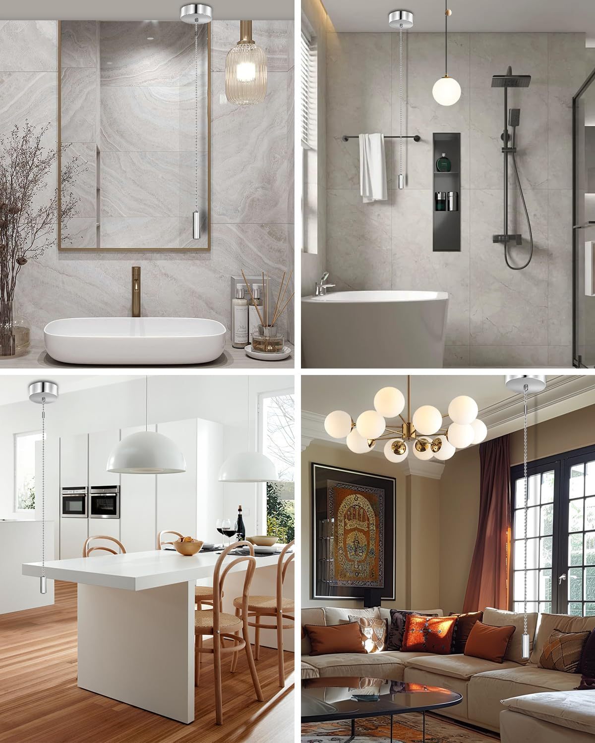 BrightArk Bathroom Light Pull Cord Switch Ceiling Mounted Chrome Chain Kit Silver Light Pull Switch Replacement Pull Cord Shower Switch for Stylish Upgrade Bathroom Accessories Chrome Round Cylinder