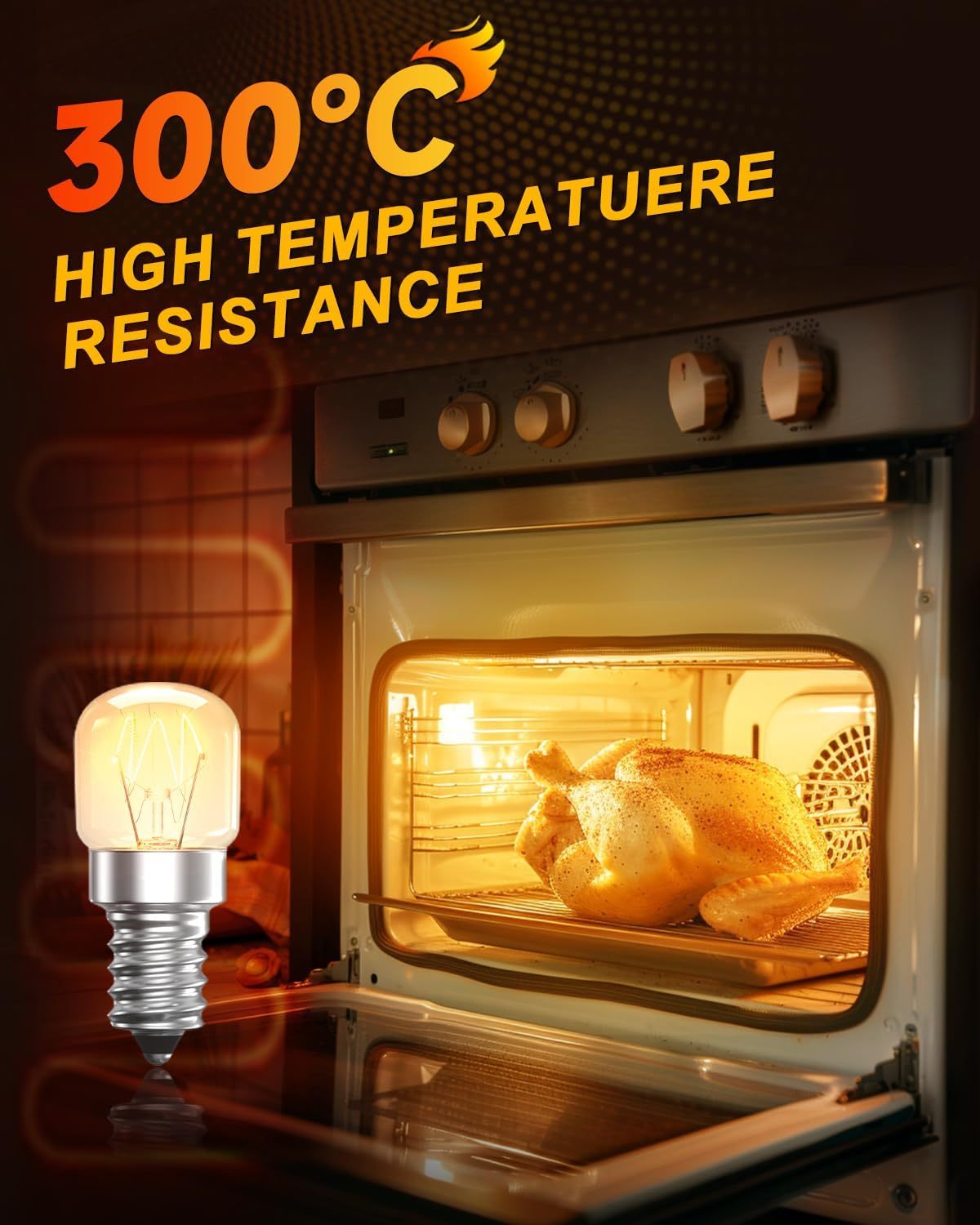 LumiGo 4 Pack E14 Oven Light Bulbs 16W, T22 E14 SES Oven Bulb 300℃ Heat Resistant Himalayan Salt Lamp Bulb Warm White 2700K 230V Dimmable for Oven, Microwave, Cooker Hood, Refrigerators, Lava Lamp