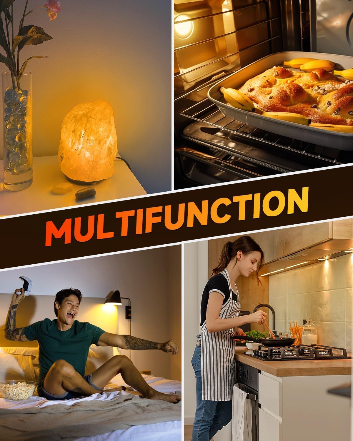 LumiGo 4 Pack E14 Oven Light Bulbs 16W, T22 E14 SES Oven Bulb 300℃ Heat Resistant Himalayan Salt Lamp Bulb Warm White 2700K 230V Dimmable for Oven, Microwave, Cooker Hood, Refrigerators, Lava Lamp
