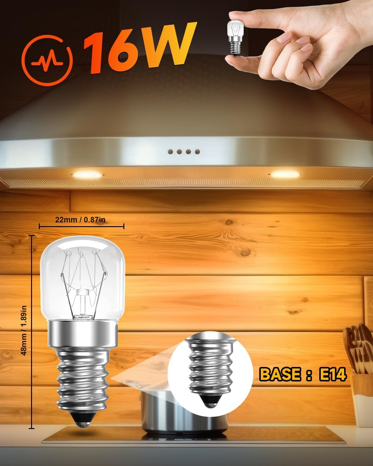 LumiGo 4 Pack E14 Oven Light Bulbs 16W, T22 E14 SES Oven Bulb 300℃ Heat Resistant Himalayan Salt Lamp Bulb Warm White 2700K 230V Dimmable for Oven, Microwave, Cooker Hood, Refrigerators, Lava Lamp