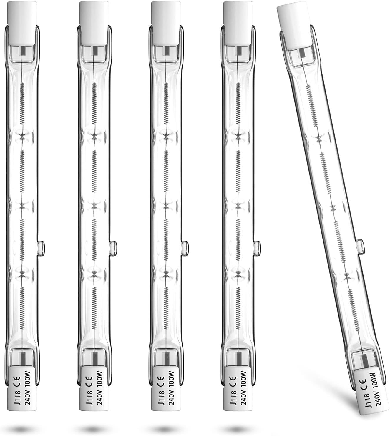 Bonlux 100W 118mm R7S Linear Light Light Bulb Halogen, 1500lm, AC 230V, 2800K Warm White, 360 ° Beam Angle, Low Consumpted Halogen Lamp, R7S Cap, 5 Units