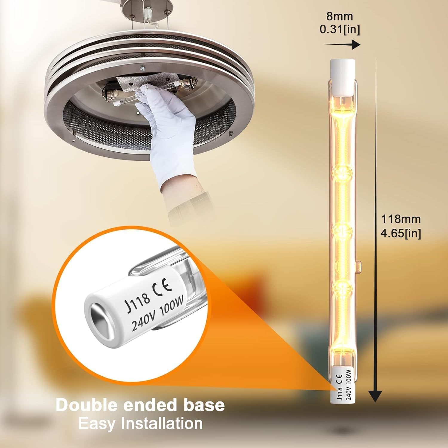 Bonlux 100W 118mm R7S Linear Light Light Bulb Halogen, 1500lm, AC 230V, 2800K Warm White, 360 ° Beam Angle, Low Consumpted Halogen Lamp, R7S Cap, 5 Units