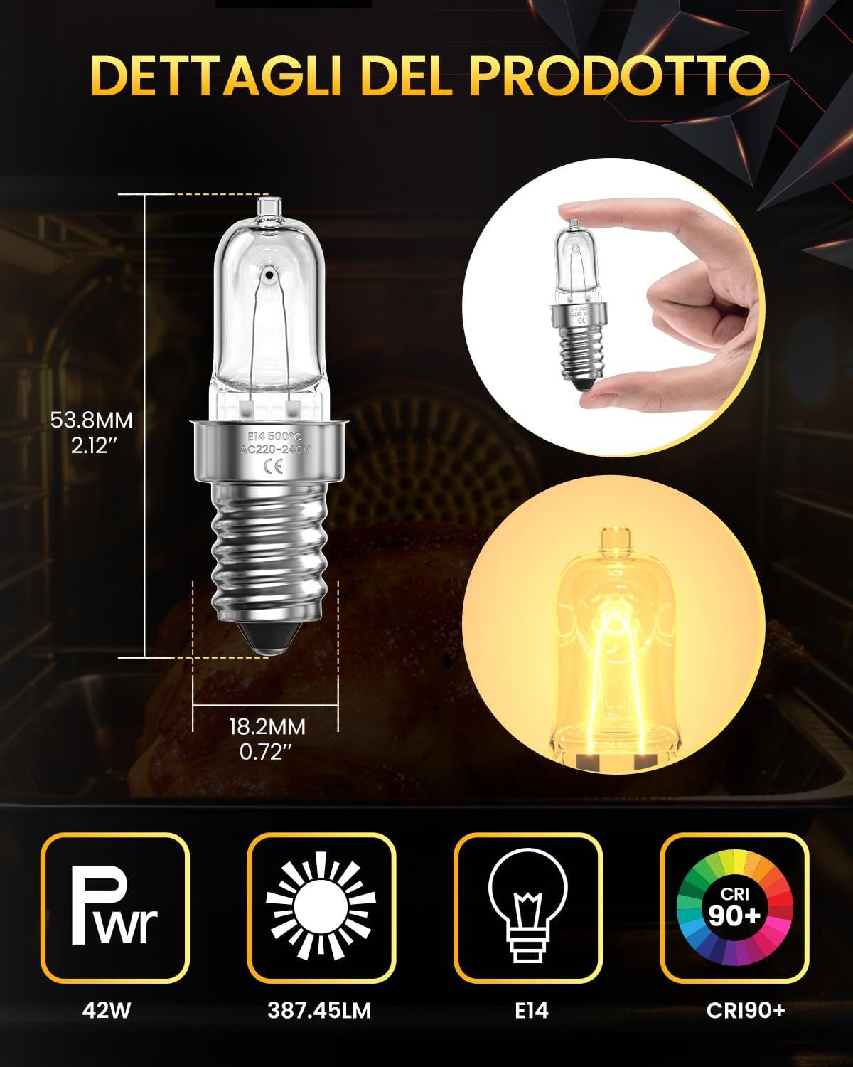 Lamptobe E14 Oven Bulb 42W - 500°C Heat Resistant SES E14 Pygmy Oven Bulb Warm White 2700K AC 220-240V Dimmable for Himalayan Salt Lamp, Microwave, Oven, Fridge, Cooker Hood, Wax Warmer (2-Pack)