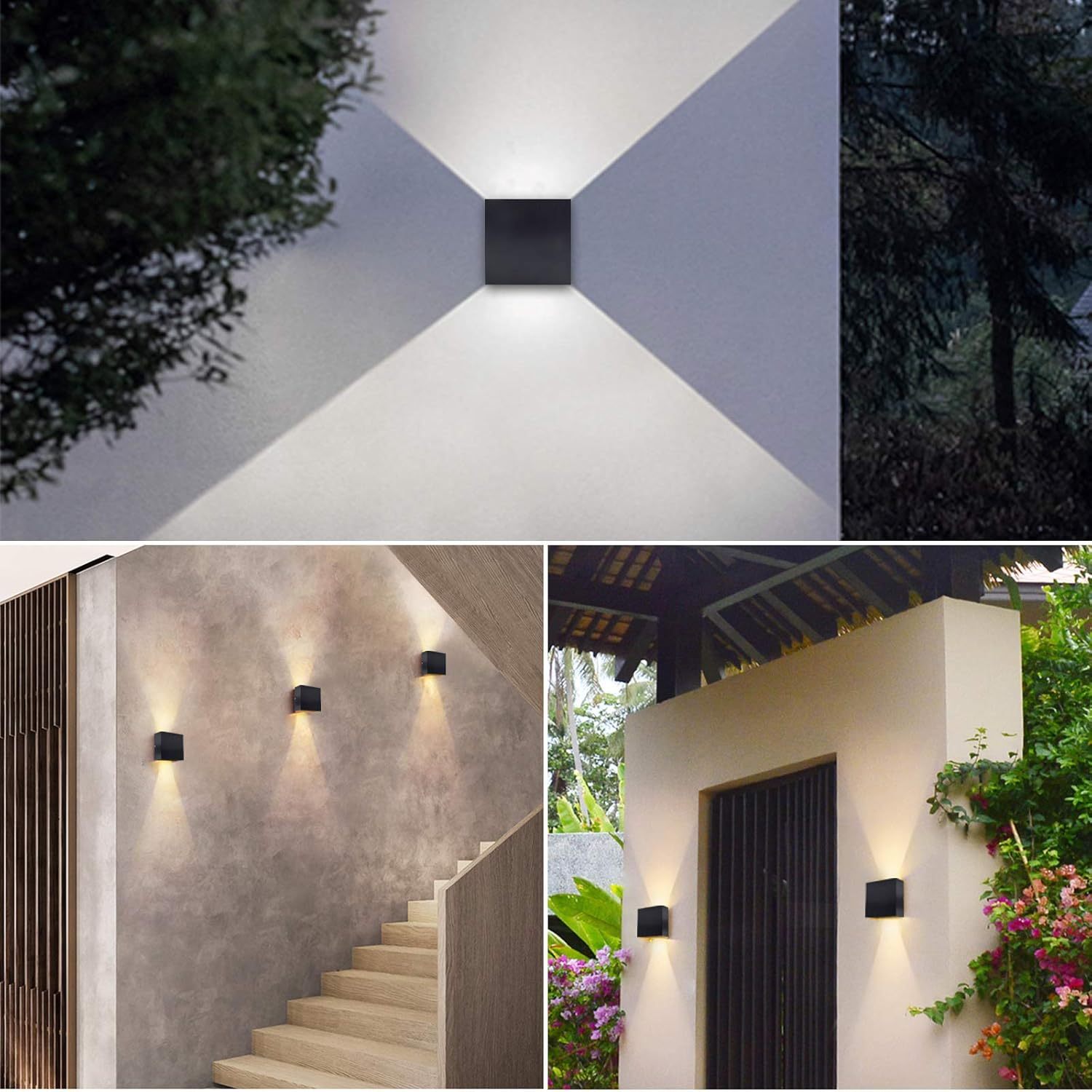 Bonlux LED Exterior Aluminum Outdoor Wall Lamp, 10W Waterproof LED Square Up and Down Lights Black Wall Sconce Lighting 85-265V for Balcony Porch Backyard Light