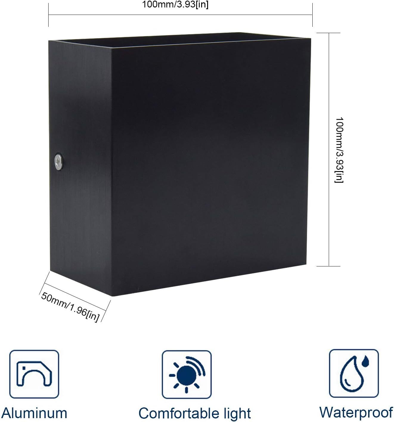 Bonlux LED Exterior Aluminum Outdoor Wall Lamp, 10W Waterproof LED Square Up and Down Lights Black Wall Sconce Lighting 85-265V for Balcony Porch Backyard Light