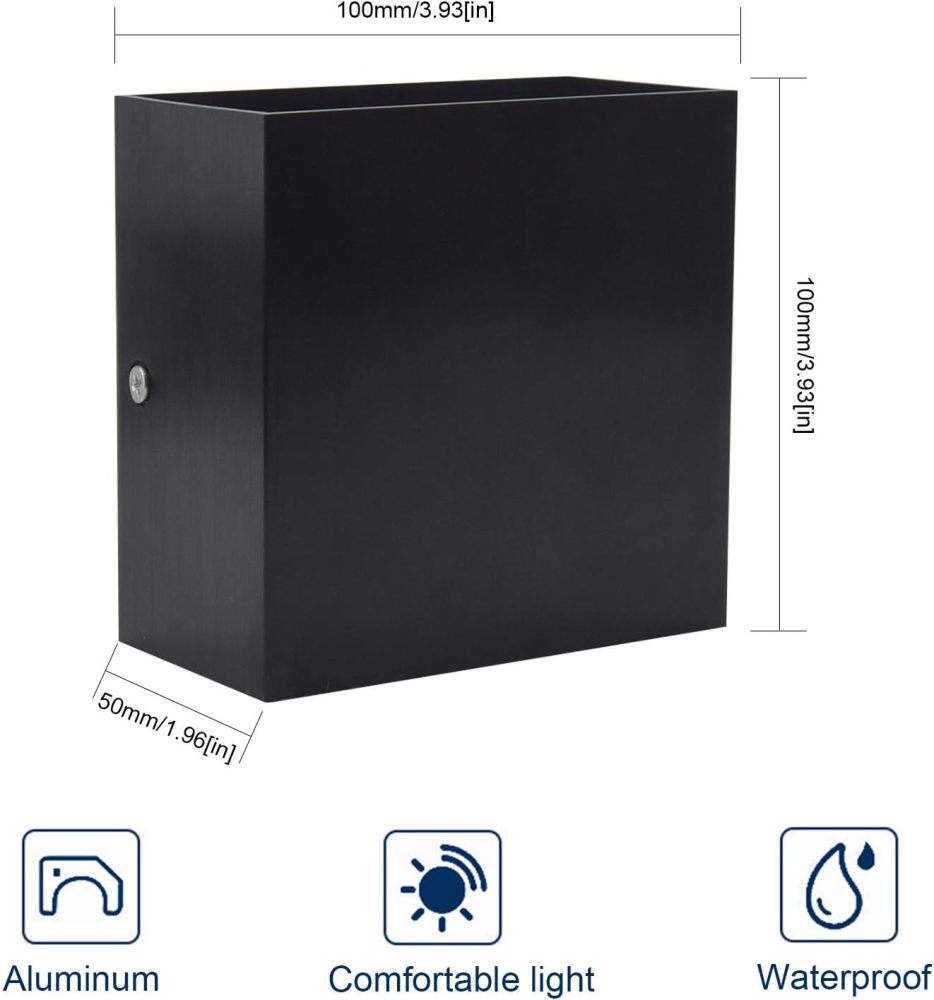 Bonlux LED Exterior Aluminum Outdoor Wall Lamp, 10W Waterproof LED Square Up and Down Lights Black Wall Sconce Lighting 85-265V for Balcony Porch Backyard Light