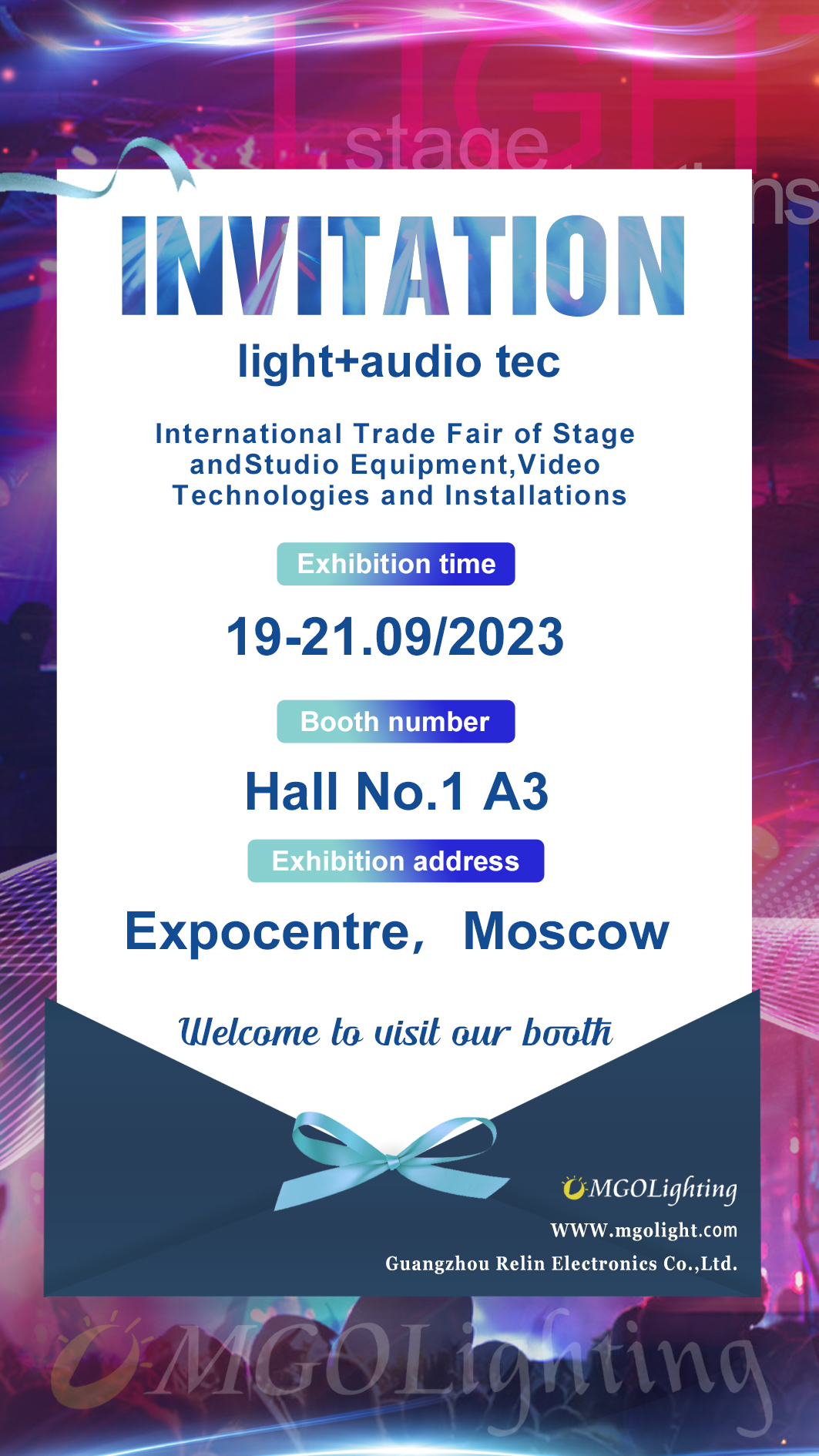 We will attend the Moscow Light+Audio Tec 2023 from 19th to 21th, Sep !
