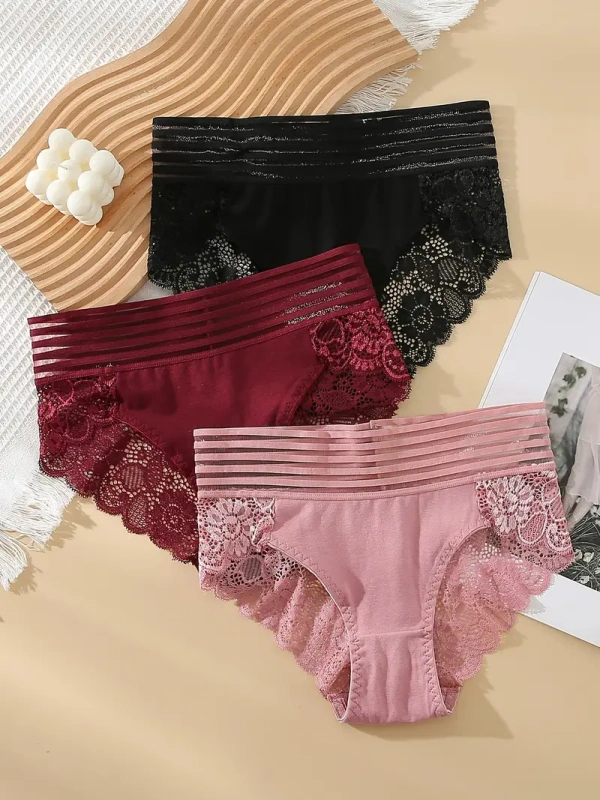 Shop Generic 3 Pieces Set Women's Solid Soft Panties Ladies Sexy Lace  Lingerie Female Silk Comfortable Underwear Breathable Low-Waist Briefs  Online