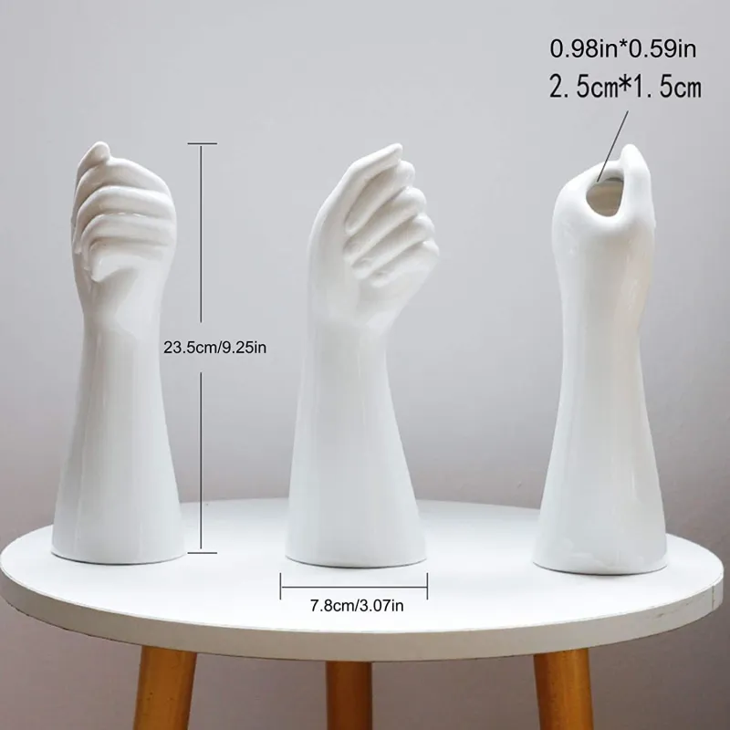 Hand Shape White Ceramic Flower Vase for Modern Home Decor,Pampas Grass Vase Minimalist Boho Style for Living Room Table Office Centerpieces Farmhouse Bedroom Living Room Decoration(Small 9 Inch Tall)