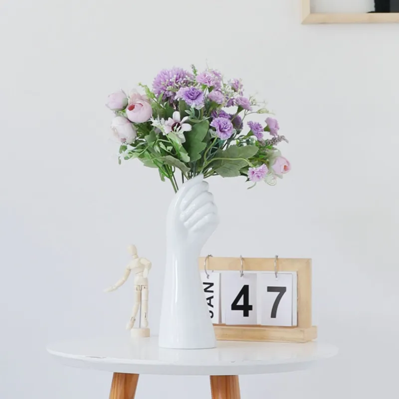 Hand Shape White Ceramic Flower Vase for Modern Home Decor,Pampas Grass Vase Minimalist Boho Style for Living Room Table Office Centerpieces Farmhouse Bedroom Living Room Decoration(Small 9 Inch Tall)