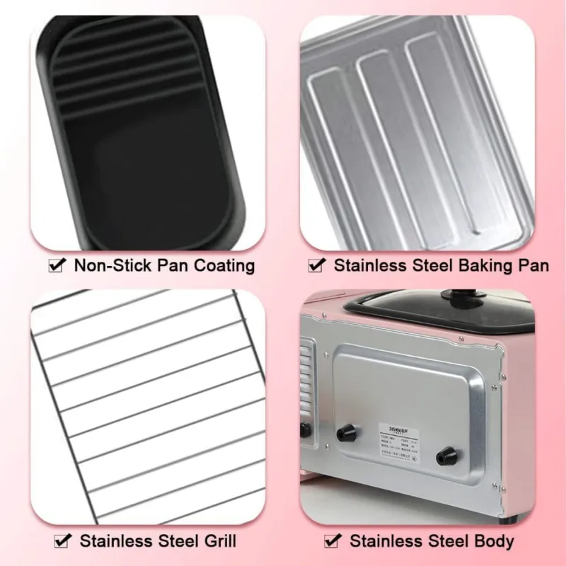 Multifunctional Breakfast Machine,Coffeemaker,Toaster Oven,Frying pan With Griddle,3 In 1 Breakfast Maker Household Countertop 9L High Capacity Convection Electric Breakfast Center Station for Making Coffee,egg,Sandwiches (Pink)