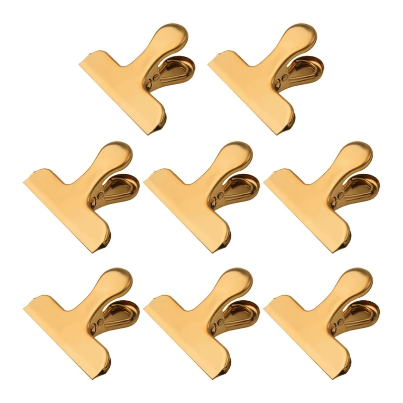 8 Pack Large Bag Clips,Stainless Steel metal Chip Clips,Binder Clips,Food Clips,Bag clamps for Food Storage with Air Tight Seal Grip for Bread Bags,Snack plastic Bags and Food Bags,Kitchen,For Home and Office(golden)