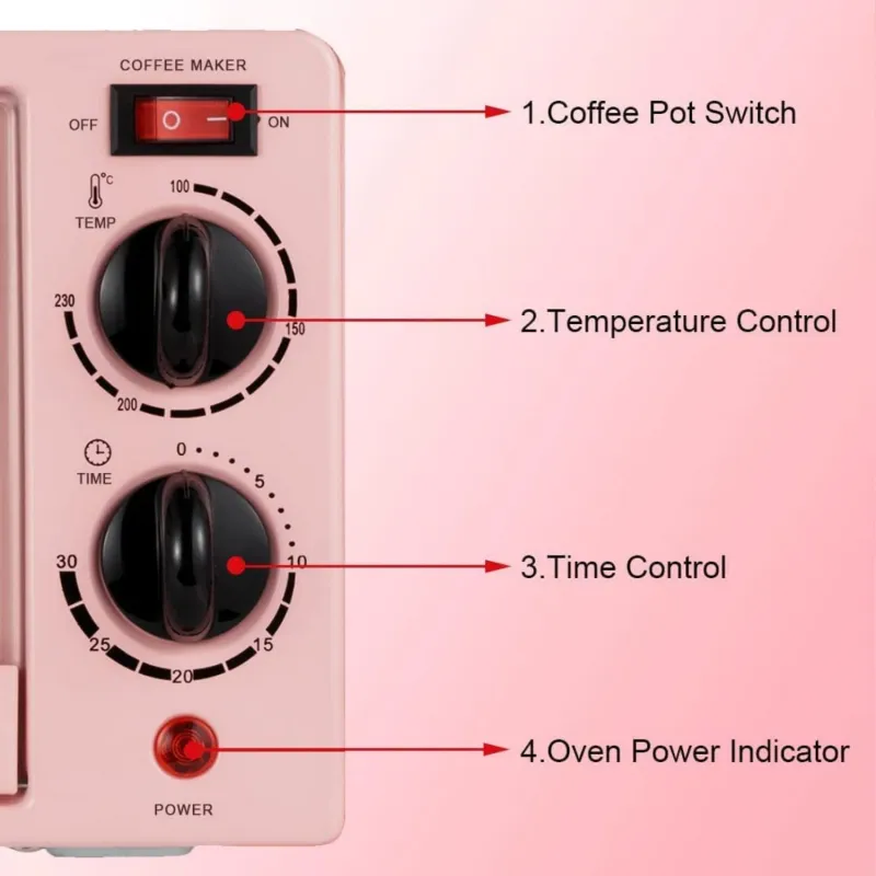Multifunctional Breakfast Machine,Coffeemaker,Toaster Oven,Frying pan With Griddle,3 In 1 Breakfast Maker Household Countertop 9L High Capacity Convection Electric Breakfast Center Station for Making Coffee,egg,Sandwiches (Pink)