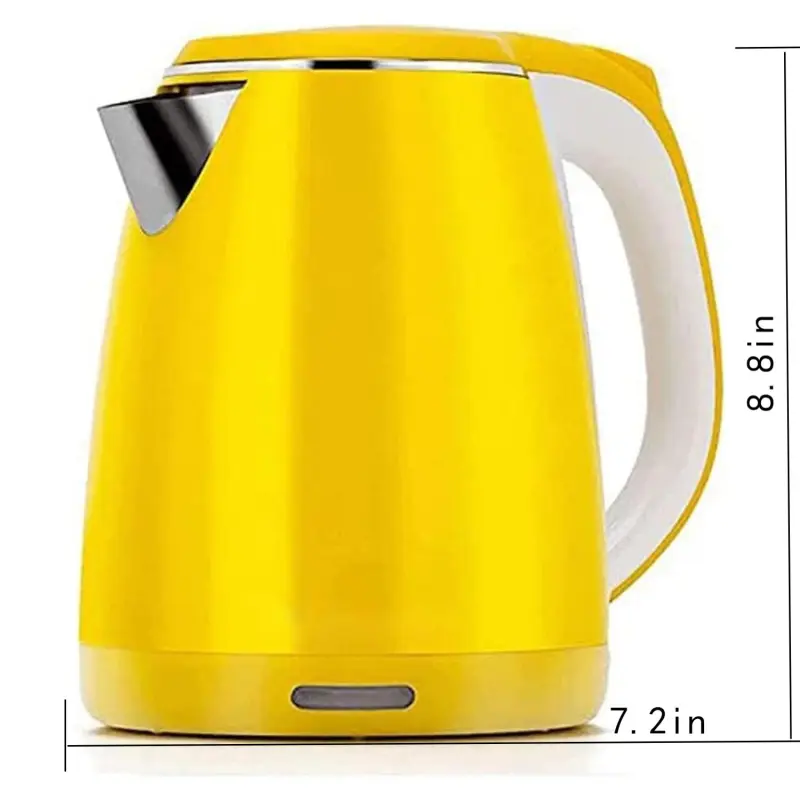Electric Kettles ,1.8-Liter Capacity,1500W Fast Boil with LED Indicator Auto Shut-Off and Boil-Dry Protection,Stainless Steel Interior Double Wall Hot Water Portable Boiler Heater for water Tea and Coffee,Yellow