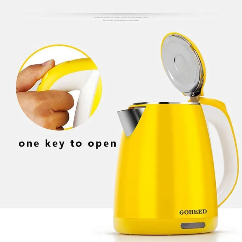 Electric Kettles ,1.8-Liter Capacity,1500W Fast Boil with LED Indicator Auto Shut-Off and Boil-Dry Protection,Stainless Steel Interior Double Wall Hot Water Portable Boiler Heater for water Tea and Coffee,Yellow