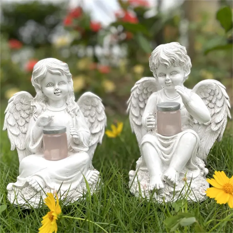 Solar Boy Girl Angel Statue, Garden Decoration, Garden sculpture Solar lights, Yard, porch, lawn outdoor decoration, angel statue and statue home decoration craft gift