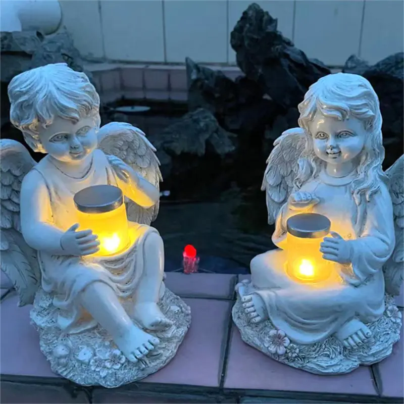 Solar Boy Girl Angel Statue, Garden Decoration, Garden sculpture Solar lights, Yard, porch, lawn outdoor decoration, angel statue and statue home decoration craft gift