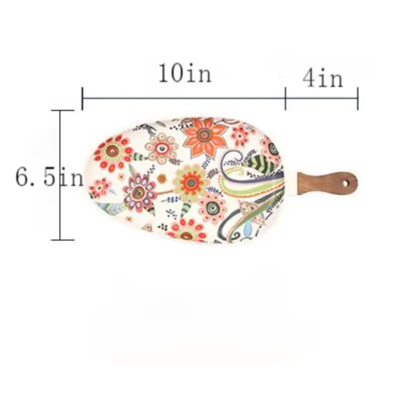 Floral glaze with handle Ceramic plate Oval Plate Creative with floral pattern Ceramic grill plate steak pasta