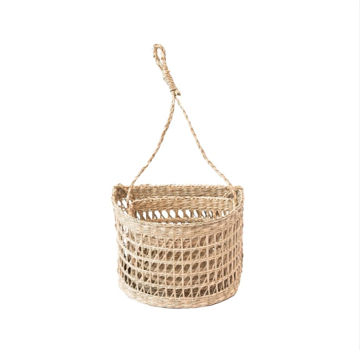 LiLaCraft Seagrass Hanging Fruit 2-Tiers Basket, Hanging Fruit Baskets for Kitchen, Space Saving Woven Hanging Fruit Baskets 2 Tier, Hanging Fruit Baskets, Wall Storage Woven Weaving Basket in Kitchen Decor Holder