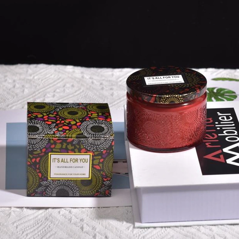 Embossed glass scented candle  Red English pear freesia