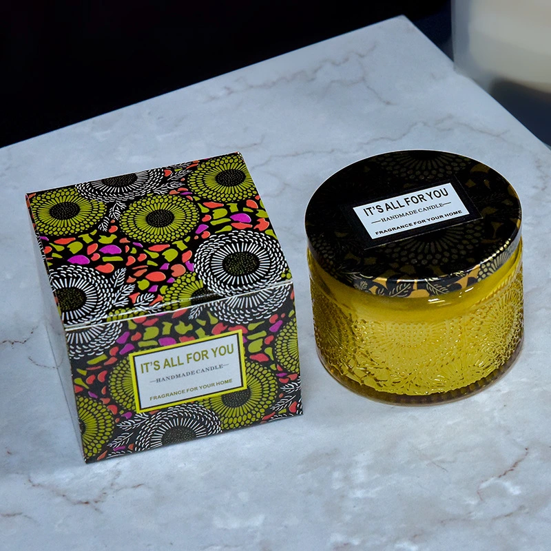 Embossed glass scented candle  Yellow Lavender