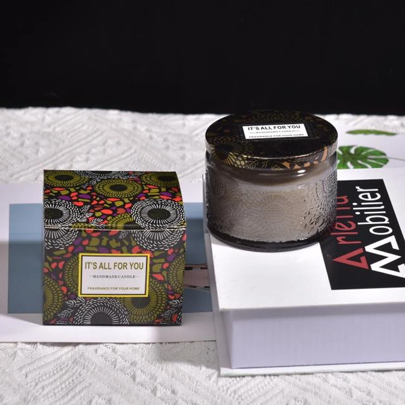 Embossed glass scented candle Gray Rose sandalwood