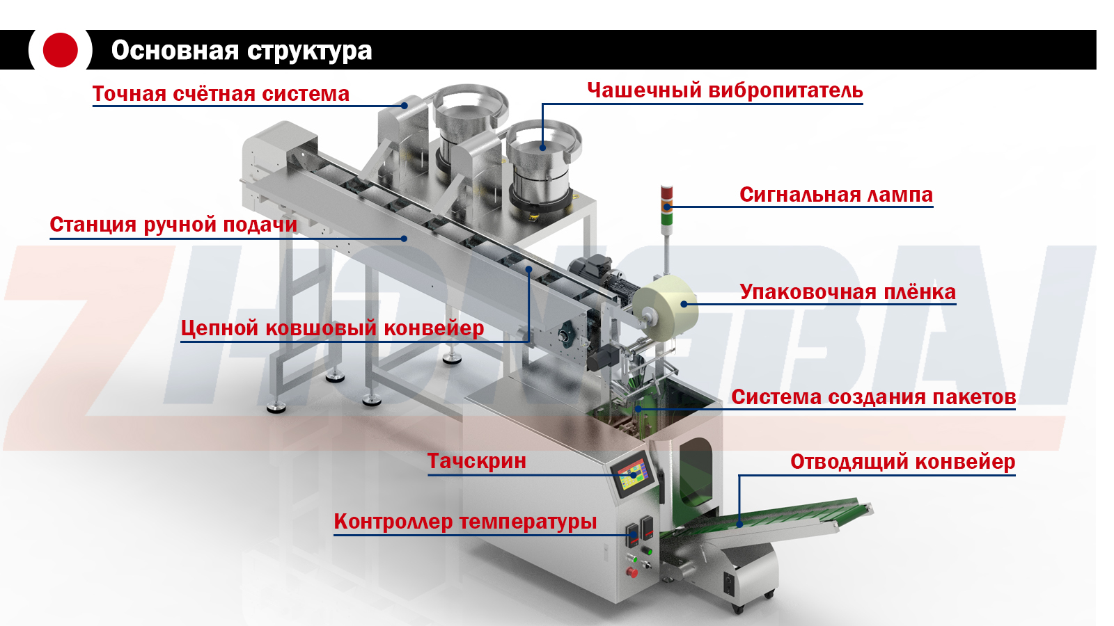 Счетно-упаковочная машина с двумя чашами и цепным ковшовым конвейером  ZB-T60D2