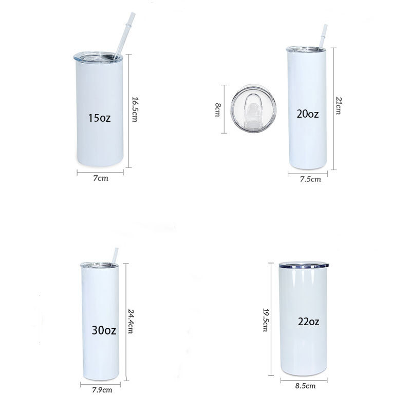 RTS 15oz/20oz/30oz Stainless Steel Sublimation Straight Glossy Tumbler Skinny