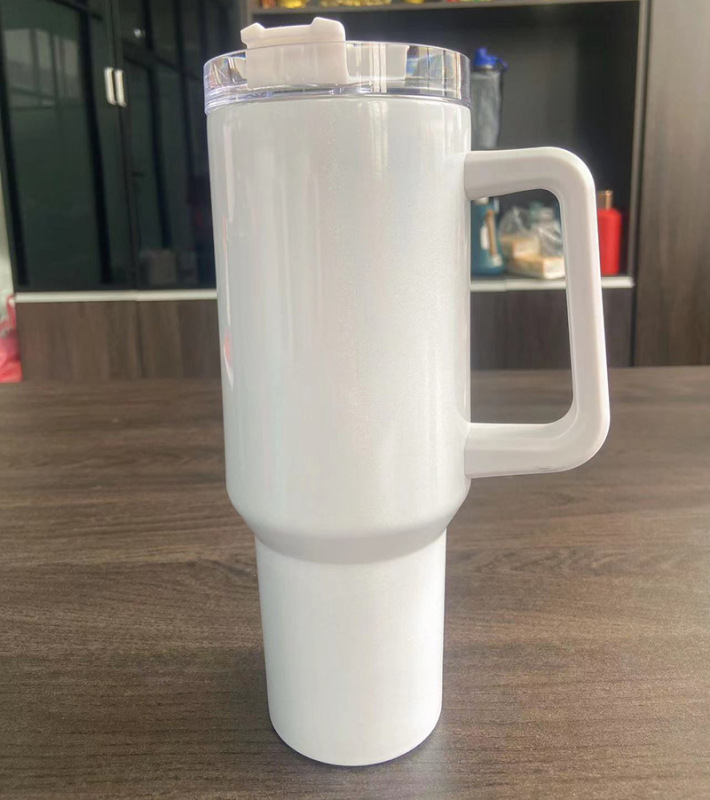 40oz Sublimation Stainless Steel Shimmer/Glitter Travel Mug with Removable Handle
