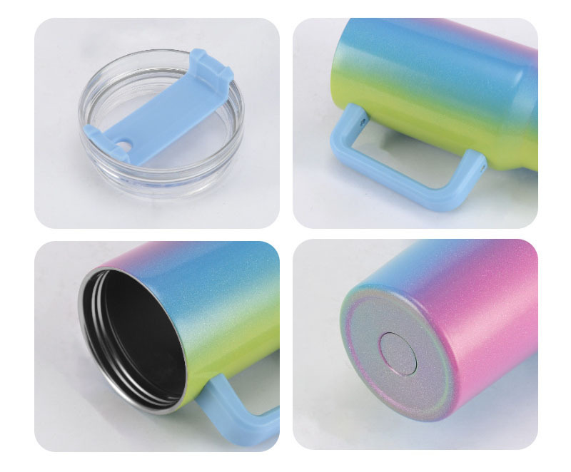 40oz Sublimation Stainless Steel Shimmer/Glitter Travel Mug with Removable Handle