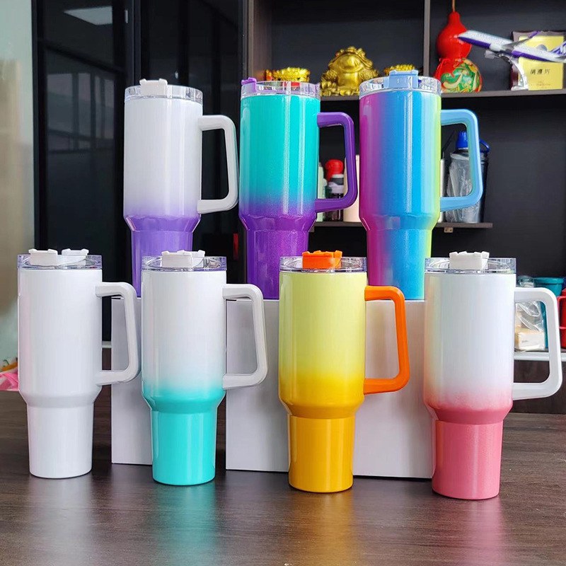 40oz Sublimation Stainless Steel Shimmer/Glitter Travel Mug with Removable Handle