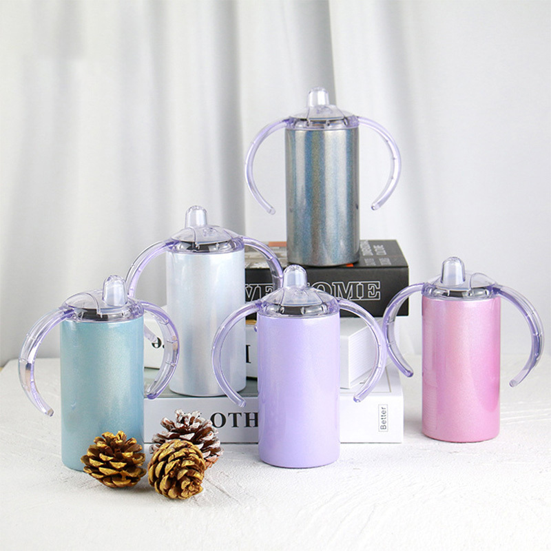 12oz Sublimation Stainless Steel Glitter Shimmer Straight Sippy Cup with 2 Lids