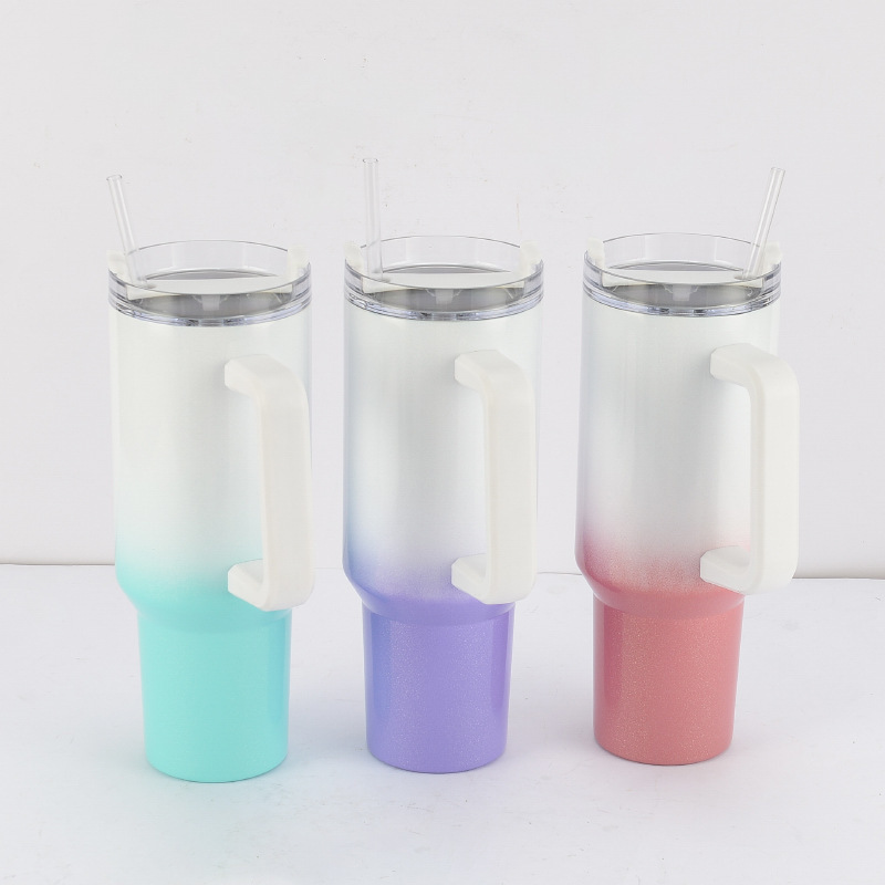 40oz Sublimation Stainless Steel Shimmer/Glitter Travel Mug with Removable Handle
