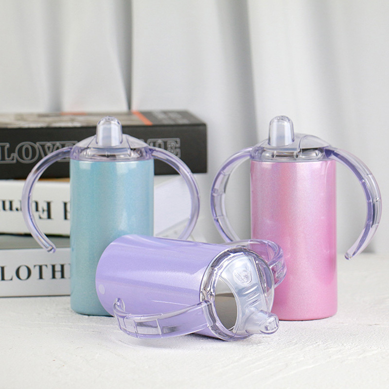 12oz Sublimation Stainless Steel Glitter Shimmer Straight Sippy Cup with 2 Lids