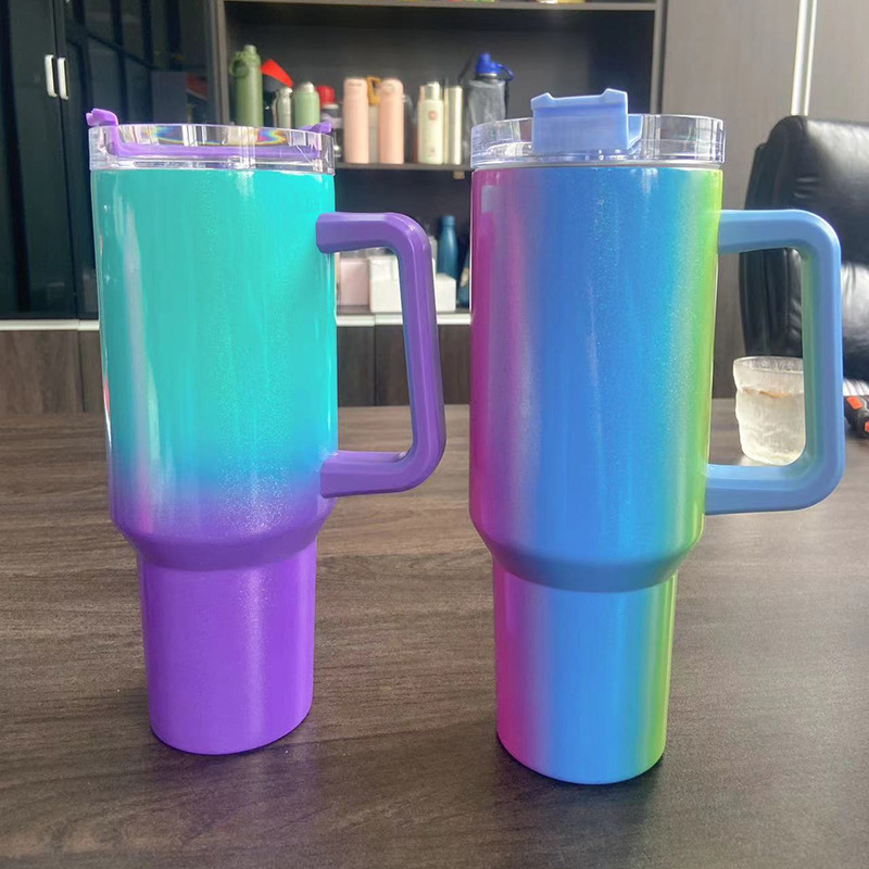 40oz Sublimation Stainless Steel Shimmer/Glitter Travel Mug with Removable Handle